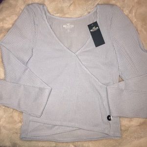 Hollister Baby Blue Wrap Front Ultra Crop Top